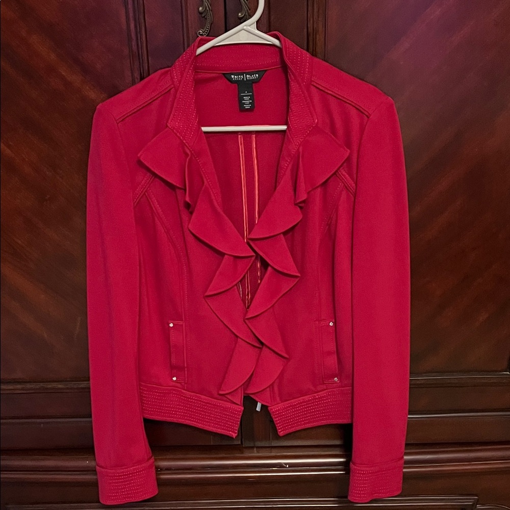 White House Black Market Vibrant Dark Pink Ruffled Blazer